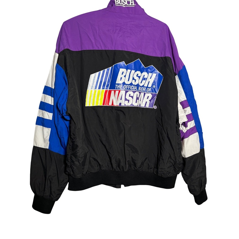 Vintage Busch Beer NASCAR Windbreaker Jacket Mens Made in USA L